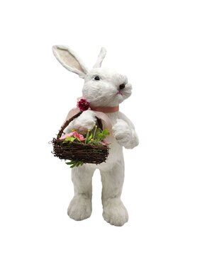 Easter Bunny Decor With Basket 18" Tall Sisal White Rabbit Spring Decoration
